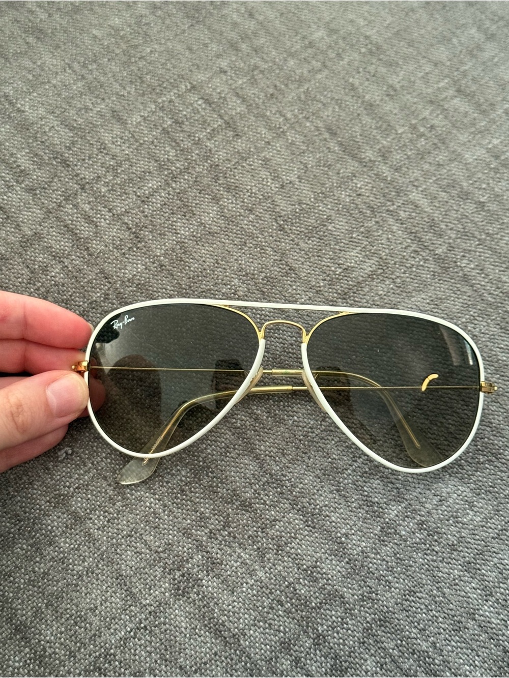 Ray-Ban Aviator Sunglasses in White and Gold with Dark Lenses